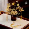 Accesorios para el Cabello de Novia Estilo Chino 2024 Nuevo Vintage Pin de Flor Dorada Vestido Clásico Xiuhe Vestido de Dragón y Fénix Adornos para el Cabello para Niños