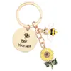Llavero de Acero Inoxidable Dama Girasol Abeja Llavero Regalo para Amigos Llavero de Abeja Mayoreo