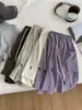 Shorts de Secado Rápido Estilo Workwear Retro Americano para Mujer, Pantalones Casuales de Pierna Ancha de Cinco Puntos de Cintura Alta Finos de Verano, Estilo A