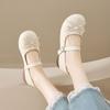 Sapatos Mary Jane 2025 Verão Novo Branco Estilo Japonês Bico Redondo Boca Rasa Salto Grosso com Laço de Saia Sapatos Fofos
