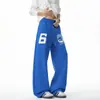 Pantalones Deportivos de Algodón Mezclado Estampados Estilo Americano, Corte Curvo, Unisex, Casual, Pierna Ancha, Ajuste Holgado, Novedad Otoño 2026