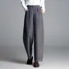 Calça feminina de lã mista, cintura elástica, perna larga, perna curva, nova coleção outono/inverno 2026, cintura alta, corte solto, versátil, simples e casual