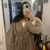 Amazon 2025 Novo Outono e Inverno Aliexpress Casaco de Lã Elegante Casual da Moda Solto com Lapela Cor Pura