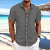 Explosiones transfronterizas Amazon AliExpress Nueva Camisa Casual Holgada de Manga Corta de Algodón y Lino a Rayas Jacquard para Hombre