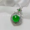 Colgante de Calcedonia Rosa Tipo Hielo con Baño de Plata 925, Completamente Incrustado con Diamantes, Colgante de Calcedonia Verde Hortensia, Joyería de Nicho