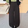 Pantalones Casuales Cortos de Mezcla de Lana Simples para Mujer Otoño Invierno 2026 Nuevo Estilo Temperamento Modernos Pantalones Largos de Cintura Alta Adelgazantes de Pierna Ancha