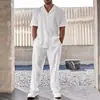 Traje de Commuting Nuevo para Hombre 2024 Camisa Casual de Botones Manga Corta Pantalones Largos Tendencia de Salida para Hombre