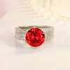 Anillo de compromiso creativo de tres filas de diamantes con diamantes grandes y piedra desnuda, anillo de diamantes redondos con circonitas, anillo clásico giratorio de seis garras