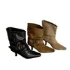 Nuevas Botas Apiladas Amigables para Personas Bajas Otoño/Invierno 2026 con Punta Cuadrada, Tacón Alto y Hebilla de Cinturón Botas de Moda de Media Pantorrilla