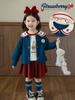 Conjunto para Niñas Wulibu 2026 Primavera y Otoño Vestido con Bloques de Color y Lazo Chaqueta y Pantalones para Niños con Cuello de Muñeca