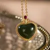 Jade Hetian Natural Plata de Ley S925 Zafiro temperamento personalidad forma de corazón Cadena de colgante para Dama temperamento clásico marea nacional