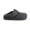 Mesmo estilo de sapatos Birkenstock que a Grape Mom para mulheres, salto oculto de 5 cm, duas versões: sapatos fofos para preguiçosos, meias-pantufas fechadas de feltro de lã