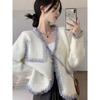 Cárdigan de Punto Suave y Encerado Estilo Chanel para Mujer Otoño e Invierno Suéter de Terciopelo de Visón Abrigo Grueso Estilo Relajado Holgado Ropa Exterior Top