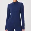 Novo Top Esportivo Caijue para Mulheres, Outono e Inverno, Manga Longa, Slim Fit, Gola Alta, Zíper Duplo, Jaqueta para Fitness ao Ar Livre, Yoga para Mulheres
