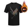 Camiseta interior de invierno para hombre con grulla de pedrería, forro polar, camiseta de manga corta de algodón para hombre, estilo chino, ropa de moda, manga media