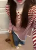 Suéter tejido casual de rayas azules con color de contraste, nuevo top pullover holgado para mujer de primavera y otoño, moderno