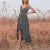 Bai Fen Zhi Yi Amazon Transfronterizo Verano Europeo y Americano Sexy Estampado Cuello en V Tira Irregular Vestido para Mujer