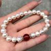 Pulsera de ágata roja roscada con perla de agua dulce natural de 8-9 mm, redonda, con defectos de luz fuertes, hecha a mano, con acabado DIY.