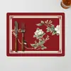 Nuevos manteles individuales de estilo chino con patrón floral rojo y de pájaros, tapetes de mesa resistentes al calor y anti-quemaduras, PVC impermeable y resistente al aceite, fáciles de limpiar, adecuados para hoteles y bodas