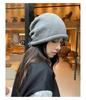 Chapéu Turban Versátil de Cor Sólida Estilo Coreano para Outono e Inverno, Circunferência da Cabeça Grande, Cordão na Aba Enrolada, Gorro de Tricô Soltinho para Aquecimento de Inverno