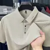 Camiseta de Manga Corta de Seda de Hielo para Hombre, Top Casual con Cuello de Solapa, Nuevo Estampado de Verano 2025, Camisa Polo Sin Costuras, Ropa para Hombre