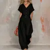 Moda Femenina Europea y Americana Nueva de Verano 2026 Elegante Color Sólido Cuello en V Cintura Ajustada Bolsillo con Botón Mono de Pierna Ancha