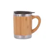Taza termo de bambú de acero inoxidable 304 transfronteriza personalizada para coche, regalo de negocios portátil, taza recta de bambú con logo