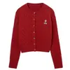 Cárdigan suéter rojo para mujer, nuevo abrigo de estilo coreano de alta gama para otoño e invierno 2026, top holgado de punto trenzado con cuello redondo