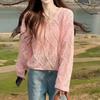 Suéter holgado de punto calado para mujer, blusa de otoño con diseño de celosía en forma de diamante de color liso, estilo perezoso, con base de protección solar