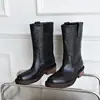 Botas femeninas 2026 modelo nuevo estilo británico a media pantorrilla adelgazantes con cuero envejecido y tacón grueso, botas de montar vintage de suela gruesa