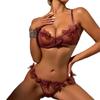 Conjunto de Sutiã Sexy Puro Desejo Transfronteiriço Push-Up Renda Transparente Alças Tentação Roupa Íntima Sexy Seios Grandes Parecem Menores e Mais Finos