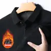 Camisa polo masculina de fleece para inverno, camiseta de manga longa espessa, cor sólida, quente, com gola alta, adequada como camada base