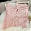 Serie de pijamas acanalados de seda helada para mujer, estilo primavera y otoño, cárdigan de manga larga con cuello en V, conjunto de ropa de casa de moda estilo Chanel 2026