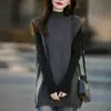 Chaleco de Punto Coreano Holgado de Lana 100% Pura de Longitud Media con Cuello Alto Parcial para Mujer Otoño e Invierno Suéter Chaleco sin Mangas
