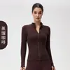 Jaqueta de Yoga Feminina Sem Costura Design de Zíper Duplo Alta Elasticidade Slim Fit Gola Alta Roupa Esportiva Corrida Fitness Top de Yoga