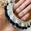 Acessórios de Renda Plissada com Bolinhas Pretas e Rosas de Camada Dupla Material DIY Feito à Mão Tábua de Pintura Fita Acessórios de Cabelo Material para Caderno Decorativo