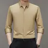 Nova Camisa Masculina de Manga Longa para Primavera e Outono com Gola Escondida e Botões Ocultos, Camisa da Moda Não Amassa, Dropshipping Disponível