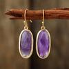 Pendientes colgantes de amatista de piedra natural nuevos, sencillos y de alta calidad, transfronterizos, joyería popular europea y americana, venta al por mayor.