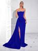 Vestido de Noite Tomara que Caia Europeu e Americano Transfronteiriço Cor Sólida High-end Fenda Diamante Luz Luxo Socialite Elegante Vestido de Jantar