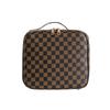 Bolsa de Maquiagem Portátil Pu com Padrão Xadrez Retro Transfronteiriço, Grande Capacidade e Compartimentos, Caixa de Armazenamento de Cosméticos para Viagem, Bolsa Portátil Feminina