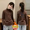 Camiseta de Manga Larga Otoño Invierno 2026 para Niñas, Camiseta Térmica de Forro Polar, Top Cálido Estilo Coreano con Volantes para Bebé, para Niños de Edad Media a Mayores