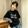 Camiseta Feminina, Estilo Novo Primavera/Outono 2026, Blusa da Moda, Camiseta Básica de Algodão Puro para Bebê Menina, Manga Longa de Outono, Falsa Peça Dupla