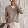TikTok Otoño Venta Caliente Suéter Estilo Coreano Simple Europeo y Americano Transfronterizo Suéter de Punto Falso de Dos Piezas Medio Botón para Mujer
