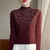 Suéter de Tricô de Gola Alta para Outono e Inverno 2025, Pronta para Vestir, de Alta Qualidade, para Mulheres com Strass, Top Camisa Base Listrada Pulôver