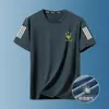 Camiseta de seda de hielo para hombre, cuello redondo, secado rápido, manga corta, fina y transpirable para verano, manga media, talla grande, top deportivo holgado moderno para hombre