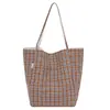 Bolso de Lona a Cuadros de Gran Capacidad Moda Coreana para Mujer 2026 Nuevo Estilo Estilo Artístico Clase Viaje Bolso de Hombro Tote