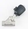 Válvula de asiento inclinado neumática de acero inoxidable 304 de alta temperatura con puerto roscado, válvula neumática de vapor, válvula de control automático Y controlada por aire