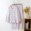 Conjunto de Pijama Fino de Crepe de Algodão Puro para Mulheres, Roupas de Casa de Gaze Dupla com Mangas Longas, Respirável e Confortável, Pode Ser Usado Fora