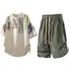 Traje Casual de Moda para Hombre, Conjunto Holgado de Verano Talla Grande con Falso Dos Piezas de Manga Corta y Pantalones Cortos
