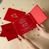 Convites de Casamento Veludo Vermelho Personalizados, Convites de Casamento com Estampagem Dourada, Novos Convites de Casamento em Veludo, Nicho de Alto Padrão
